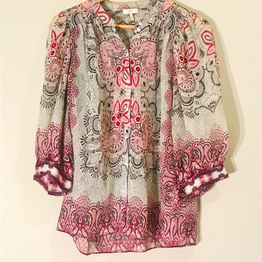 Joie Gareth Paisley Boho Georgette Silk Blouse S